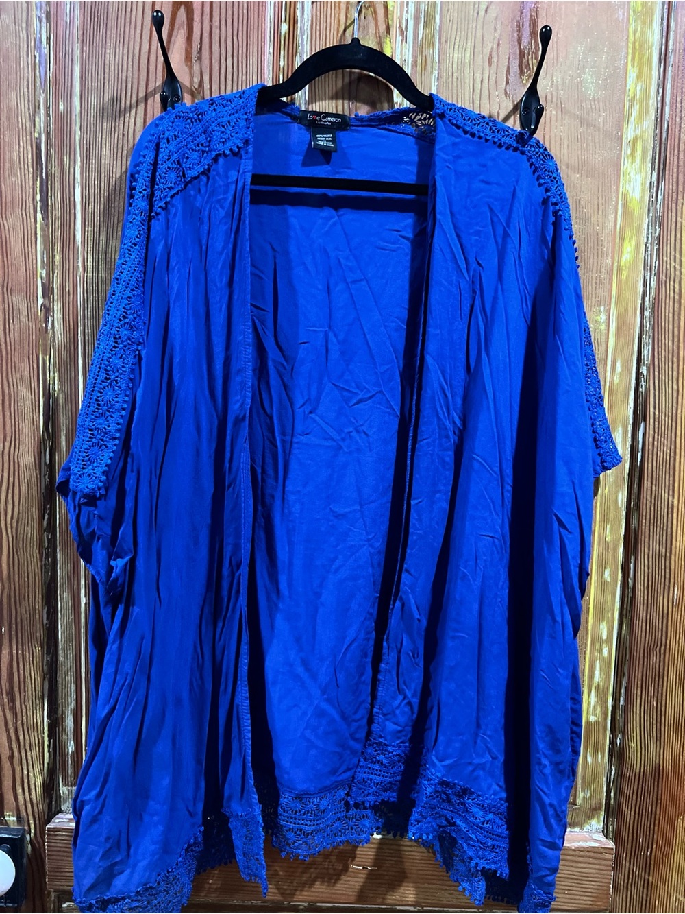 Love Cameron Royal Blue Crochet-Trim Open Kimono